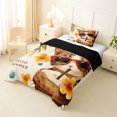 thumbnail image 2 of Manfei Tropical Summer Cat Twin Comforter Sets, Hibiscus Flower Bedding Set, Beige, Black Reversible, 2pcs, 1 Comforter and 1 Pillowcase, 2 of 7