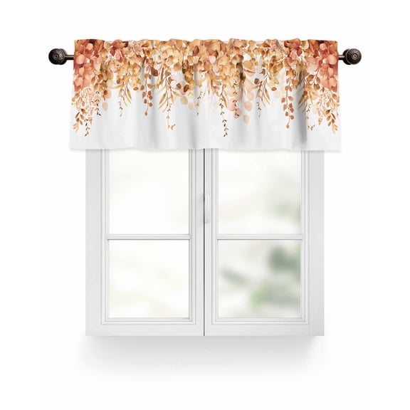 Orange Fall Eucalyptus Kitchen Valances for Windows Rustic Watercolor Leaves Floral Valance Curtains for Kitchen /Living Room/Bedroom/ Bathroom Decor, 42"x12 " ,Rod Pocket 1 Panel,