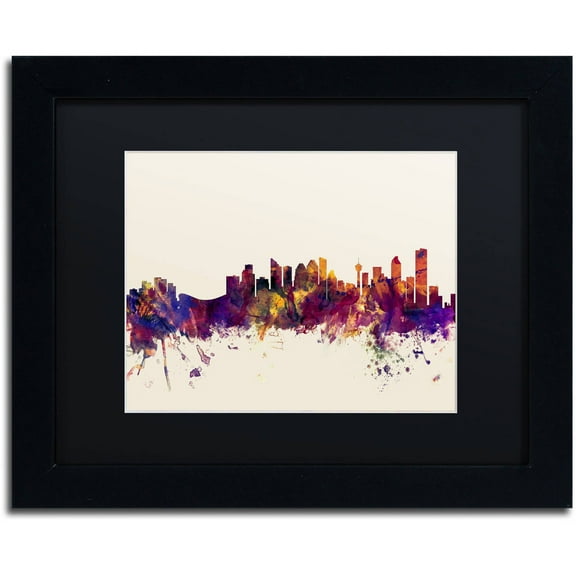 Trademark Fine Art "Calgary Canada Skyline" Canvas Art by Michael Tompsett, Black Matte, Black Frame