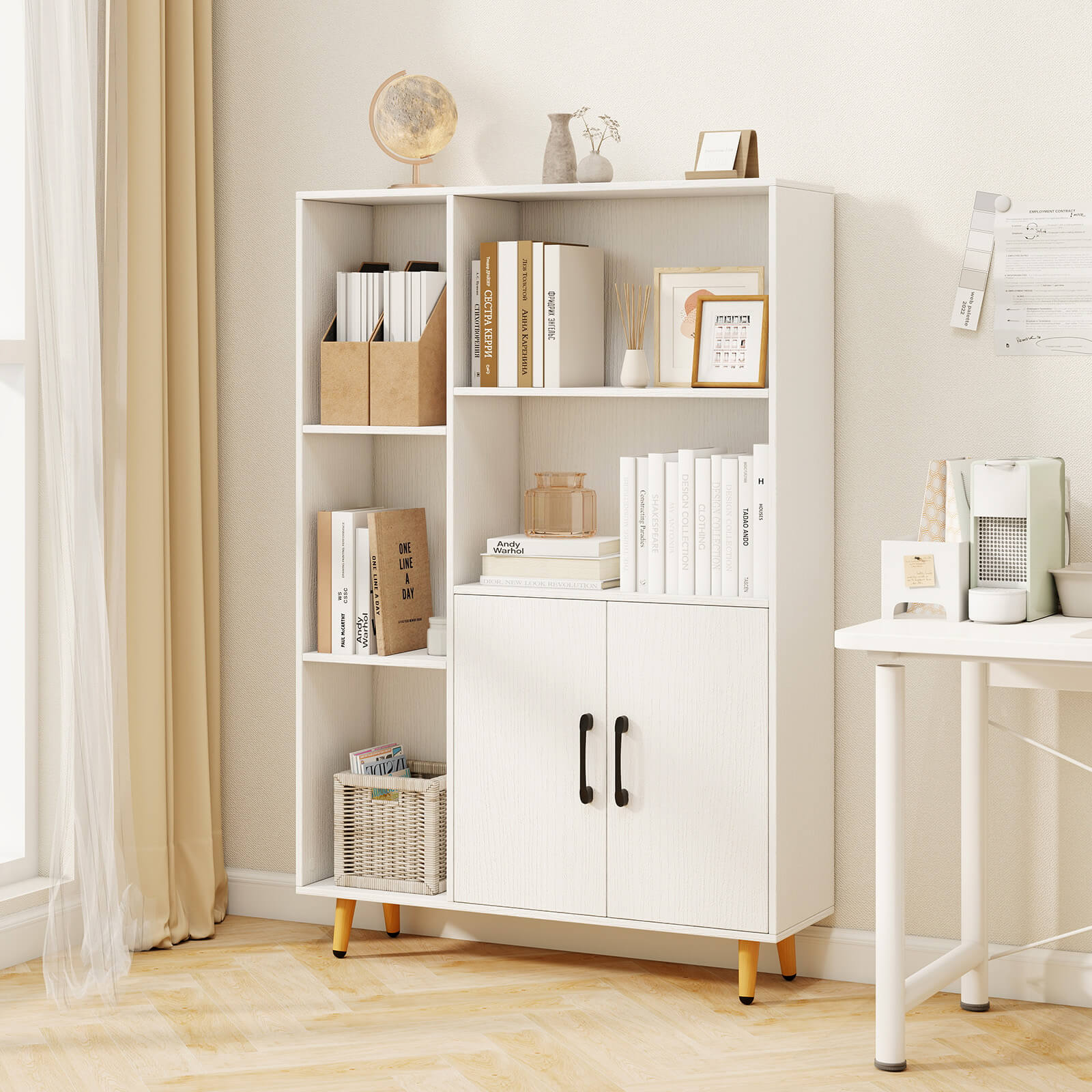 Costway HW63875 Floor Storage Cabinet Free Standing Wooden Display Bookcase Side Decor Furniture