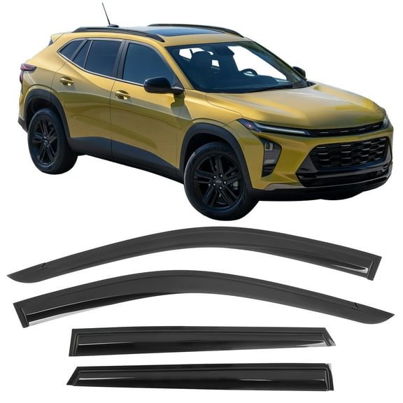 Ikon Motorsports Tape On Window Visors for 2024-2026 Chevrolet Trax, Mugen Style Smoke Acrylic Deflector Rain Guard 4PCS