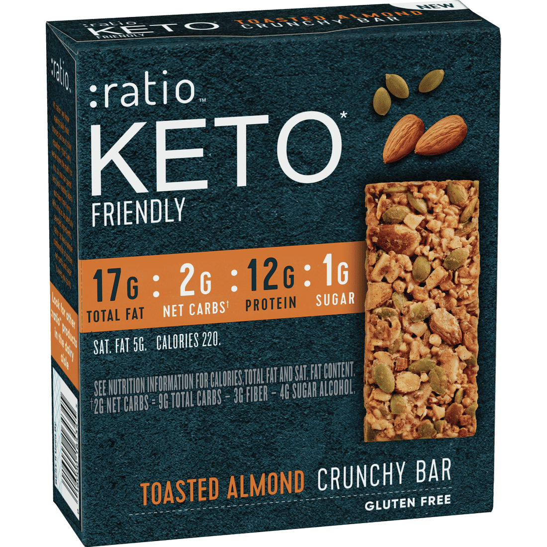 Ratio Keto Friendly Granola Snack Bar, Almond, 4 Ct