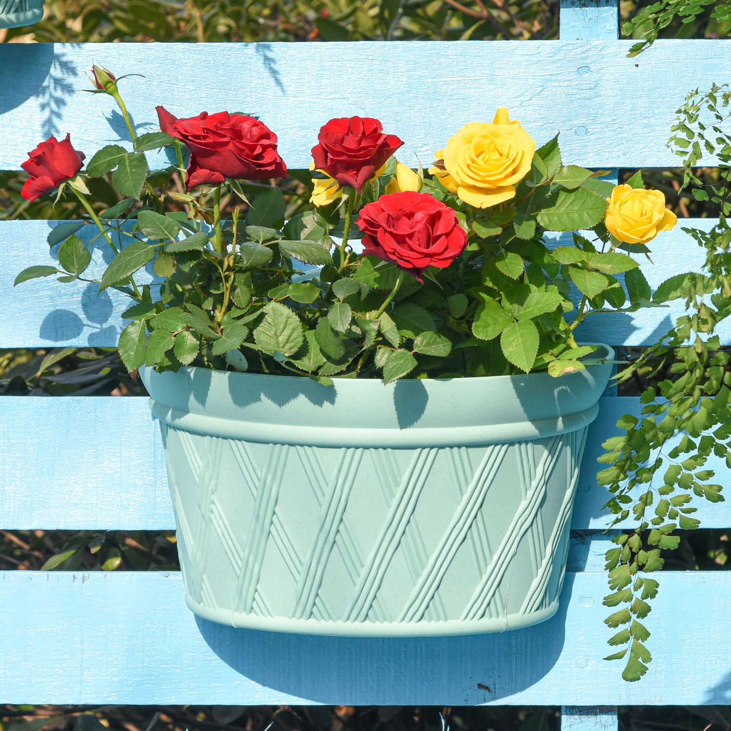 Sungmor Quality Plastic Wall Hanging Planter - Semicircle & 3PC Pack & Green - Indoor Outdoor Home Garden Balcony Railing Fence Hanging Pots - Wall Mounted Planting Pot Plants Container