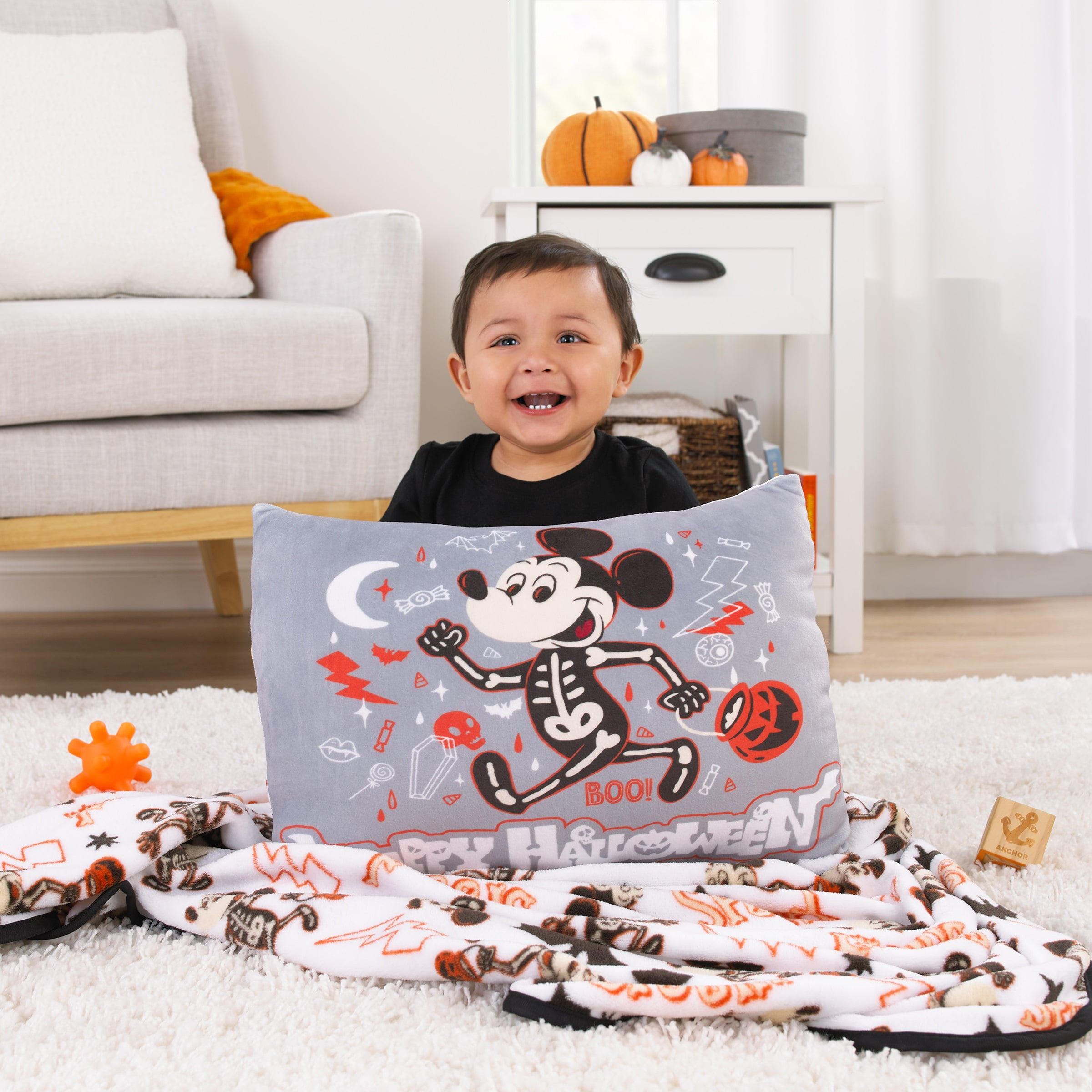 Disney Mickey Mouse Squishy Toddler Pillow, 15x12", Gray, Rectangular shape, Halloween
