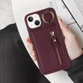 thumbnail image 6 of for iPhone 13 Case with Card Holder for Women,for iPhone 13 Phone Case Wallet with Credit Card with Ring Kickstand Zipper Shockproof Slim Stand Case for iPhone13 - Red Wine, 6 of 13