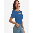 thumbnail image 5 of Womens Summer Short Sleeve T Shirts Knit Slim Fit One Piece Cutout Scoop Neck Going Out Date Night Tops, 5 of 6