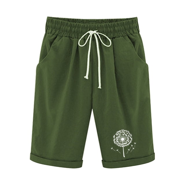 Mujeres Pantalones Cortos Casual, Cintura Elástica Día de la Independencia de la Impresión Pantalones Cortos con Cordón con Bolsillos para Verano Primavera de Uso Diario, Pantalones Cortos de Verano P