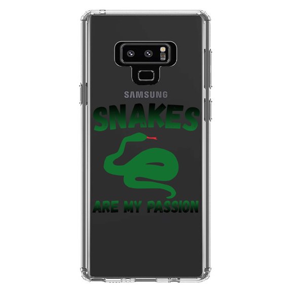 DistinctInk Clear Shockproof Hybrid Case for Samsung Galaxy Note 9 - TPU Bumper Acrylic Back Tempered Glass Screen Protector - Snakes Are My Passion