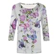 thumbnail image 4 of Susanny Fitted T Shirts for Women Round Neck Elbow 3/4 Length Sleeve Crew Neck Womens Plus Size Summer Tops Clearance Floral Slim Fit Western Shirts Womens Tops and Blouses, T-Shirts Purple S, 4 of 7