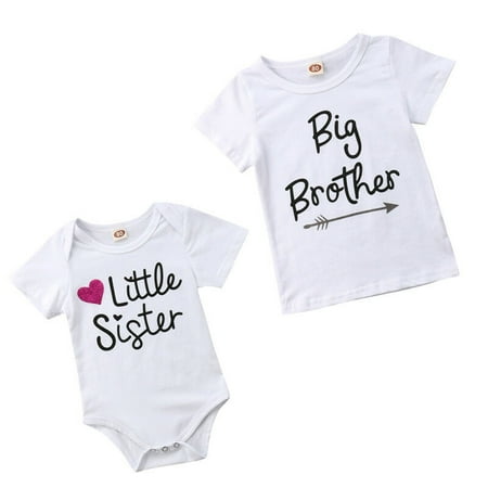 

Kids Baby Little Sister Romper Bodysuit Big Brother Cotton T-shirt Tee Summer
