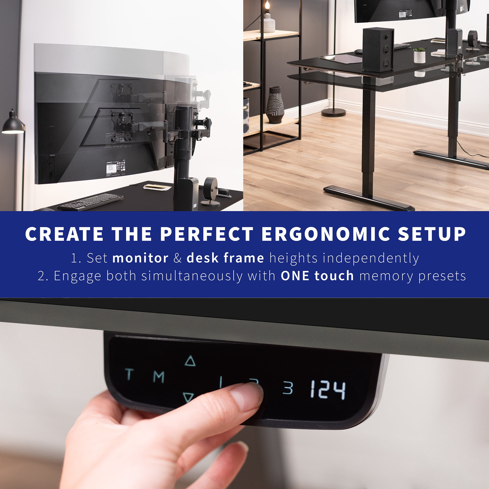 VIVO Black 63" x 32" Electric Stand Up Desk with Motorized Dual Monitor Mount