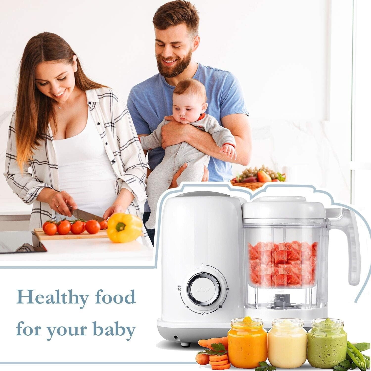 Baby Food Maker 4 in 1 Puree Blender Auto Grinding Knob Control Dishwasher Safe, White for aged 6 months to 2