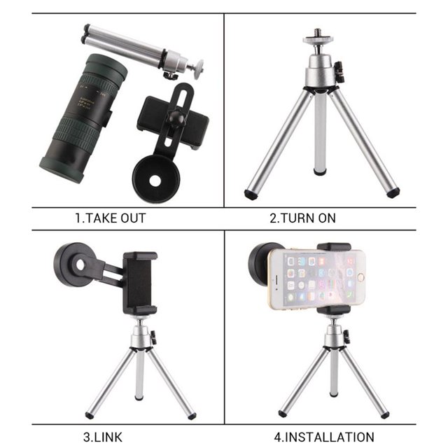mmirethe 8-24X30mm HD Monoculaire Réglable avec Trépied et Support de Téléphone