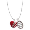 thumbnail image 1 of Delight Jewelry Silvertone Striped Red Enamel Heart with Beaded Decoration Best Mom Ever Charm Necklace, 1 of 4