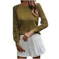 thumbnail image 2 of AXXD Basic Work Blouses for Women Summer 2024 Trendy Round-Neck Long Sleeve Casual T-shirt Top Solid Blouse, 2 of 7