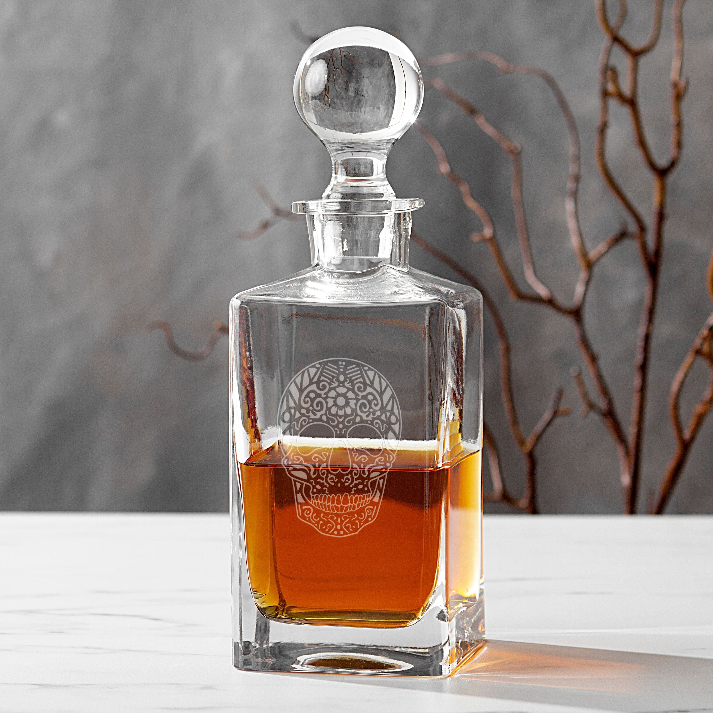 Sugar Skull 32 oz. Square Whiskey Decanter