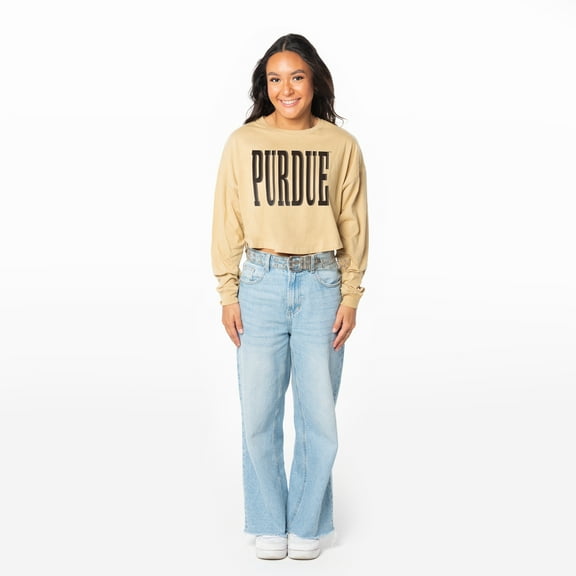Women's ZooZatz Gold Purdue Boilermakers Cropped Long Sleeve T-Shirt