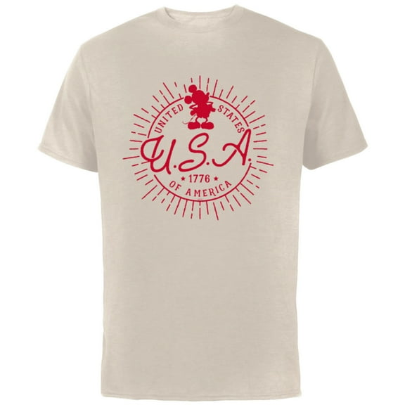 Disney Mickey Mouse United States of America 1776 - Short Sleeve Cotton T-Shirt for Adults - Customized-Natural