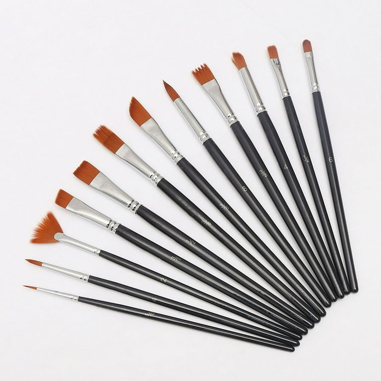 12pcs / Set Painting Brush Set, Wooden Handle Acrylic Paint Brush Set,  Nylon Art Painting Brushes with - Flat 
