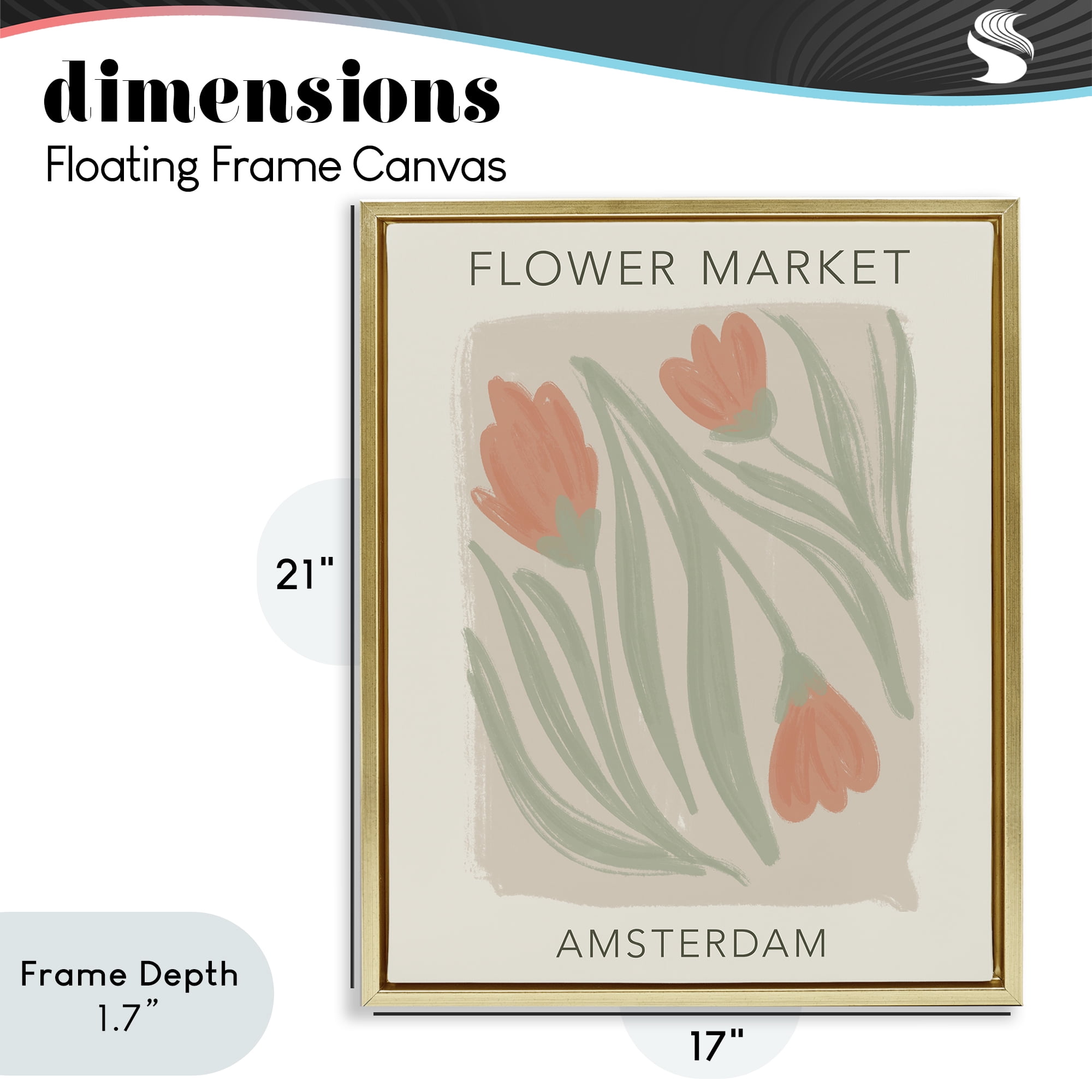 Stupell Industries Soft Amsterdam Flower Market Gold Framed Floater Canvas Wall Art, design by Lucille Price