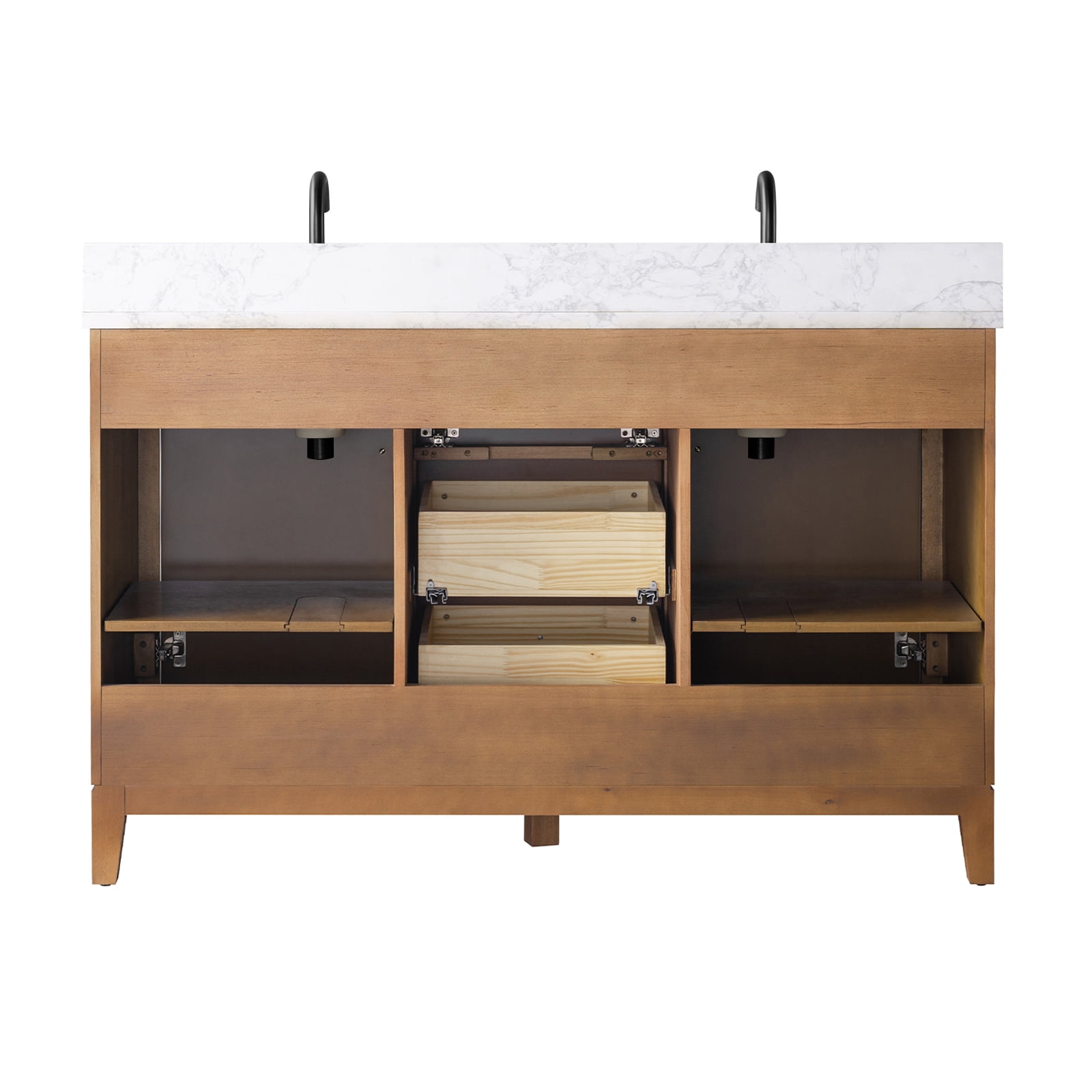 Vanity Art 54" Bathroom Vanity with Sinks and Engineered Marble Top, Freestanding Storage Cabinet with 2 Drawers, 2 Shelves and 1 Flip Down Tray