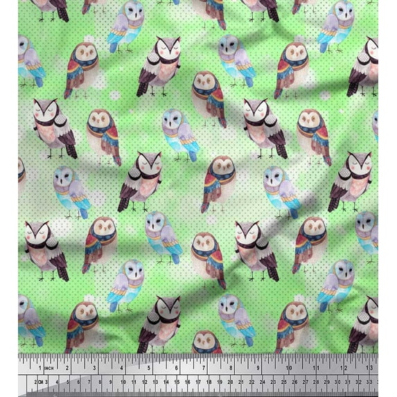 Soimoi Cotton Duck Fabric Star & Owl Bird Print Fabric by Yard 42 Inch Wide