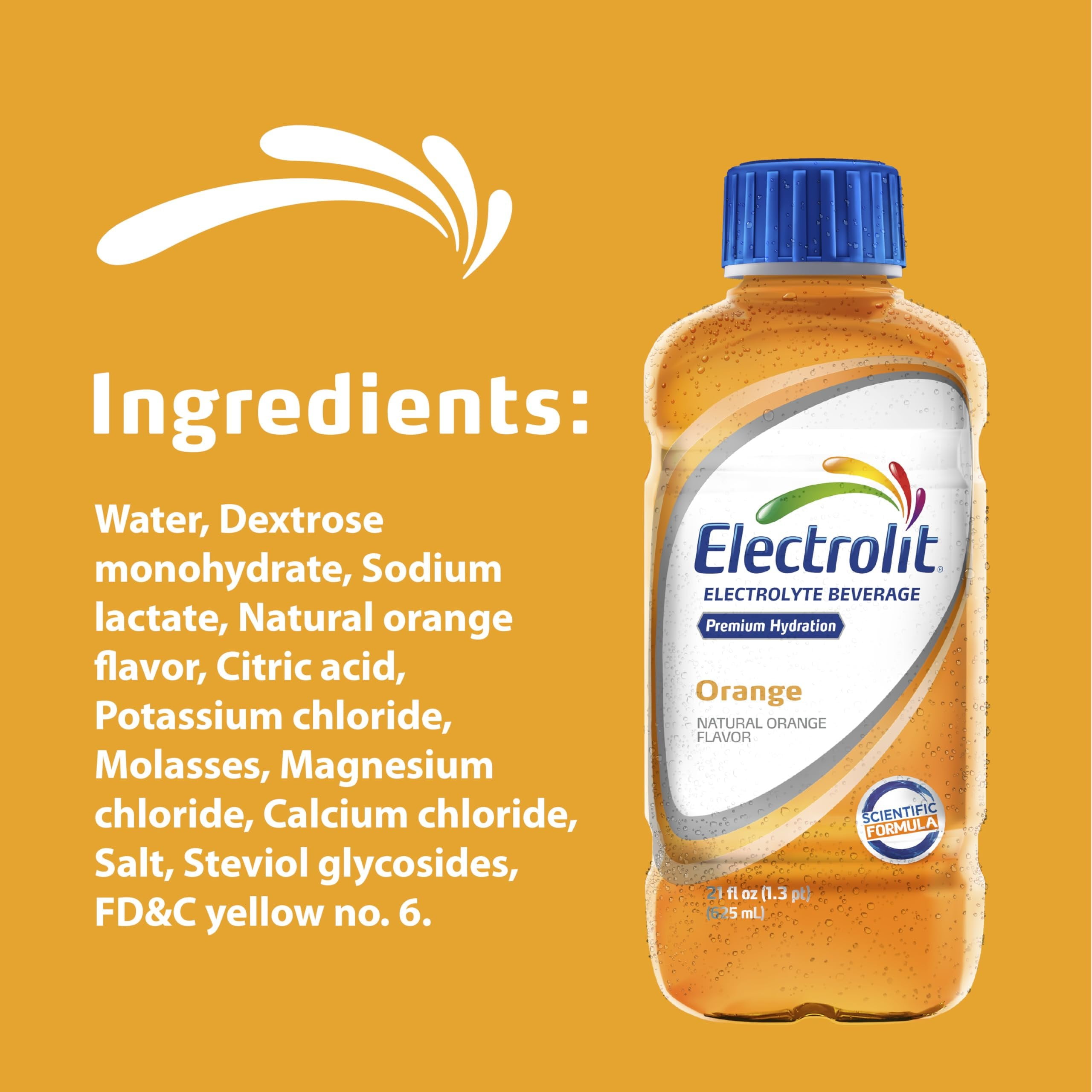 Electrolit, Electrolyte Beverage, Orange, 21 Fl Oz bottle (Pack of 12)