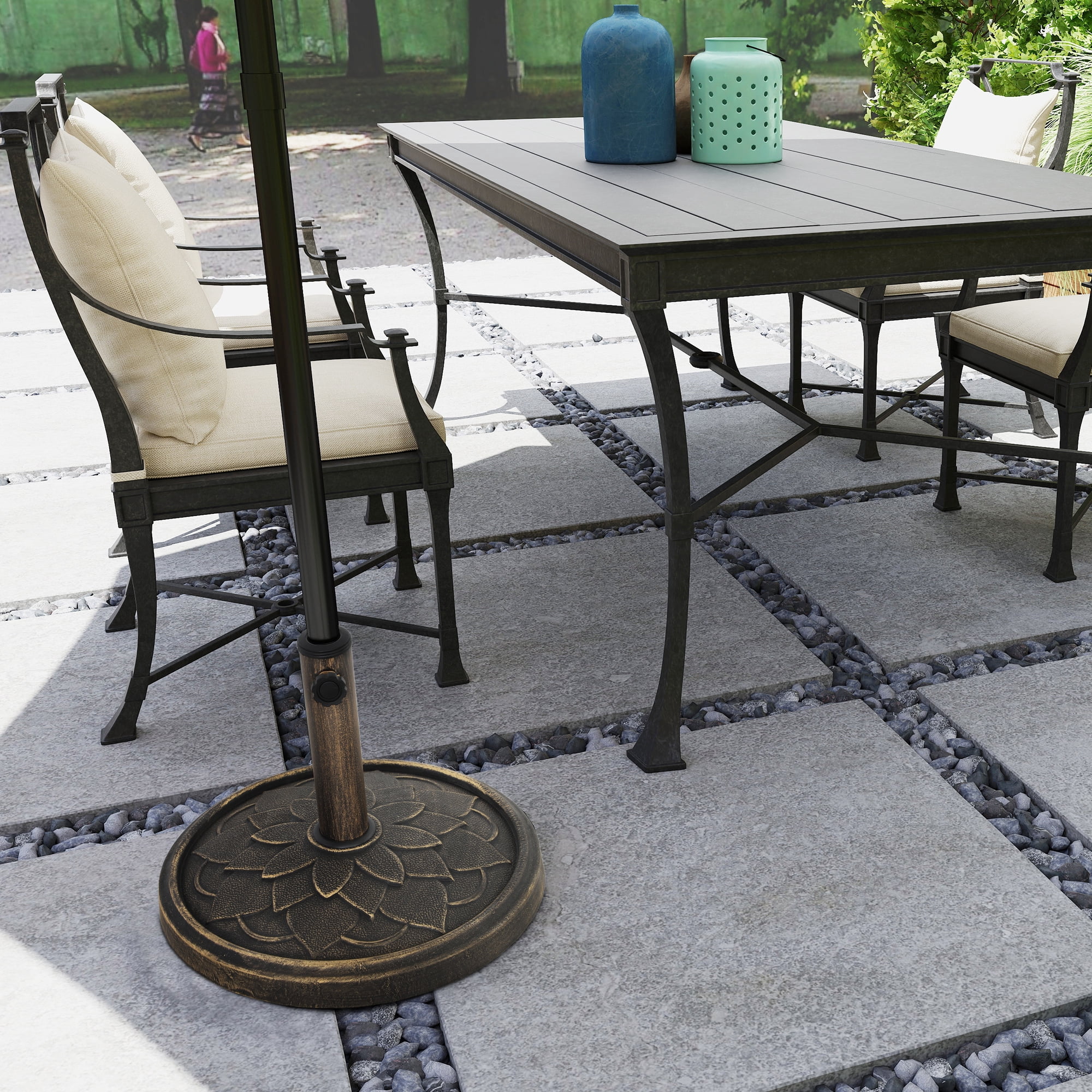 Outsunny Round Patio Umbrella Base, 26 lbs Resin Umbrella Stand Base, Patio Umbrella Holder for 1.3"/1.5"/1.9" Umbrella Poles, Bronze