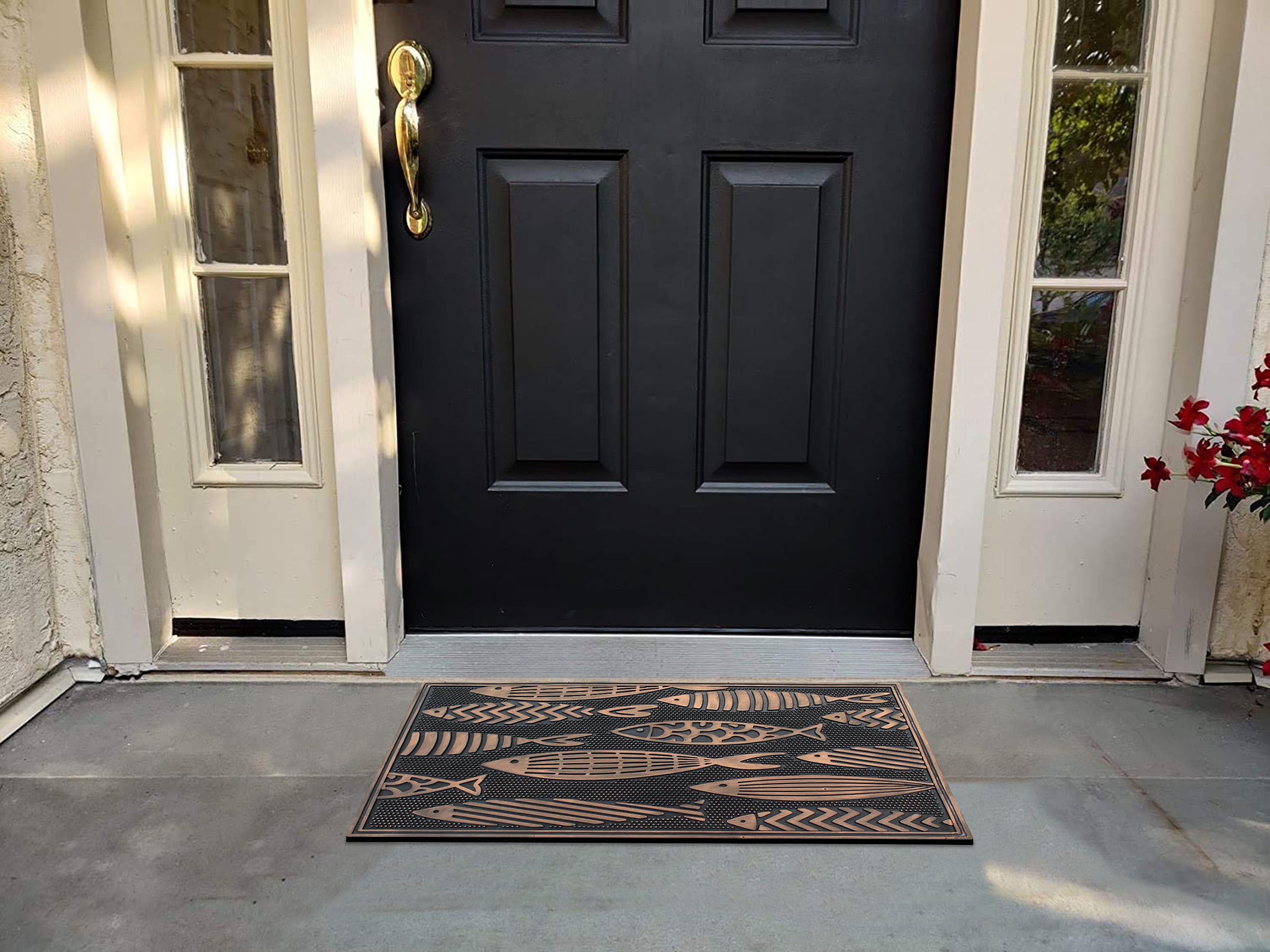 A1HC Rubber Pin Doormat for Outdoor Entrance, Nautical Fish Designed Welcome Front Door Mat, Non-Slip Backing Mat for Outside, 18x30