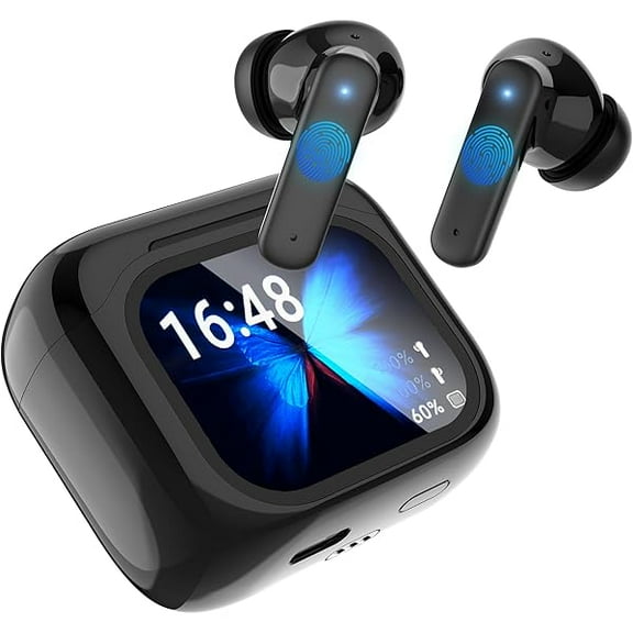 True Wireless Earbuds Bluetooth Headphones, Translation Earbuds Real-Time, AI Language Translator Earbuds with Active Noise Cancellation, LCD Touchscreen, Audifonos Traductores Inglés Español, Black