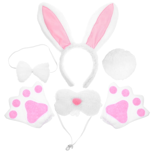 KAKOWELY 1 juego de disfraz de conejo de Pascua con orejas de animal, diadema, cola y pajarita para actuación.