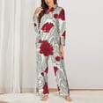 thumbnail image 3 of Junzan Leaves And Anemone Print Womens Pajama Sets,Long Sleeve Button Down For Women Pjs 2 Piece, 3 of 9