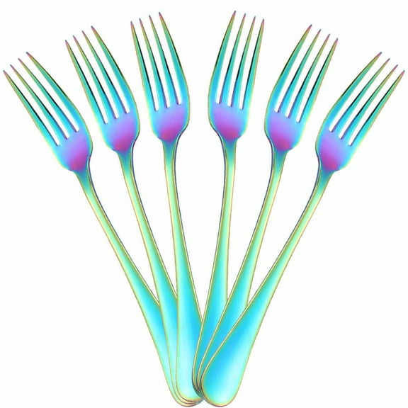 Dinner Fork Set Rainbow 6 Piece 18/10 Stainless Steel Kitchen Flatware 8-Inch Modern Salad Dessert Forks Only Service For 6 Colorful Silverware Utensils Cutlery Dishwasher Safe Multicolor