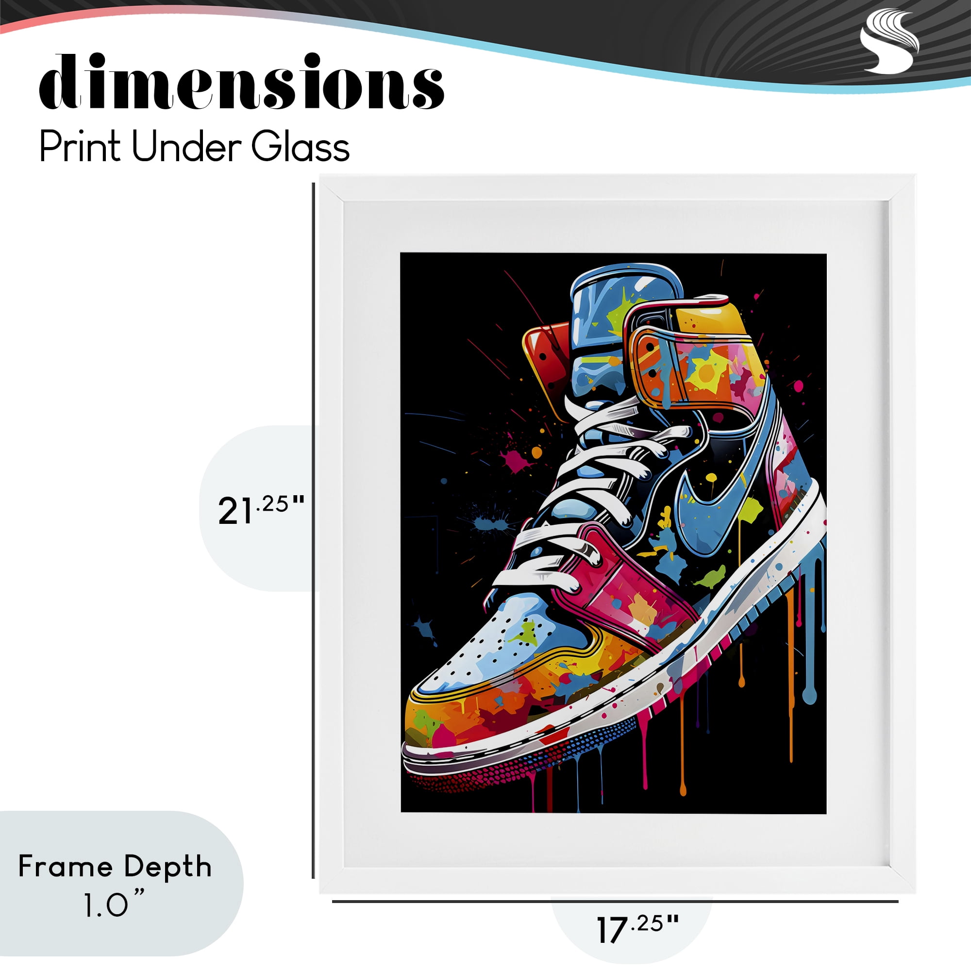 Stupell Industries Graffiti Sneaker on Black White Framed Print Under Glass, design by Creative Studio