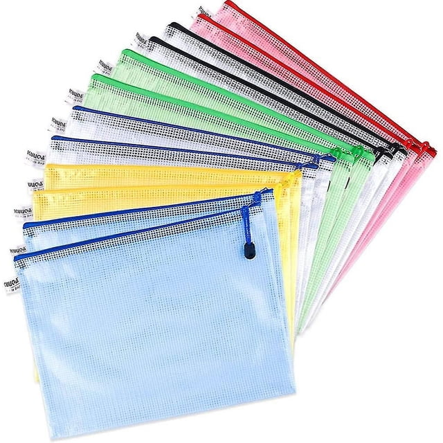 Bolsa para documentos A4, bolsas de malla impermeables con cremallera, bolsas para archivos con cremallera, plástico para documentos de malla, 12 Uds.