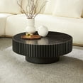thumbnail image 6 of Noble House 35.43" Round Sintered Stone Coffee Table, Fluted Drum Pedestal, Modern Design for Apartment, Matt Black, 6 of 9