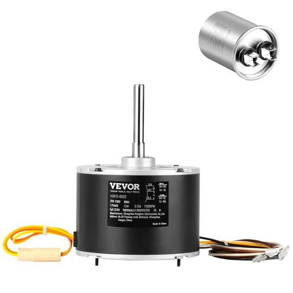 VEVOR Condenser Fan Motor 5KCP39BGS069S, 5KCP39BGY915S, 1/10 HP 208-230V, 1100RPM, OEM Standard Upgraded Replacement Condenser Motor Reversible Rotating, Explosion-proof CBB65 5μF/370V Capacitor