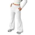 thumbnail image 2 of Bysome Girls Pants Solid Color Elastic Waist With Pockets Wide Leg Trousers Fashion Girls Pants Size 5-6 Years White, 2 of 7