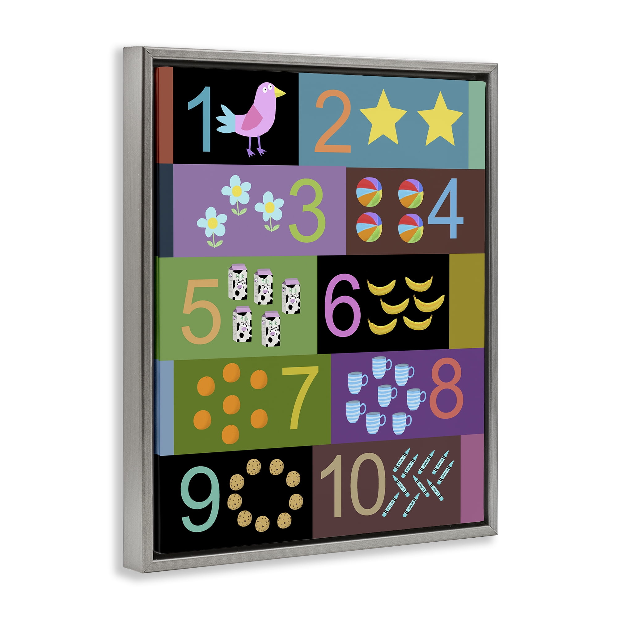 Learning To Count Chart Gray Framed Floater Canvas Wall Art, design by Carla Daly