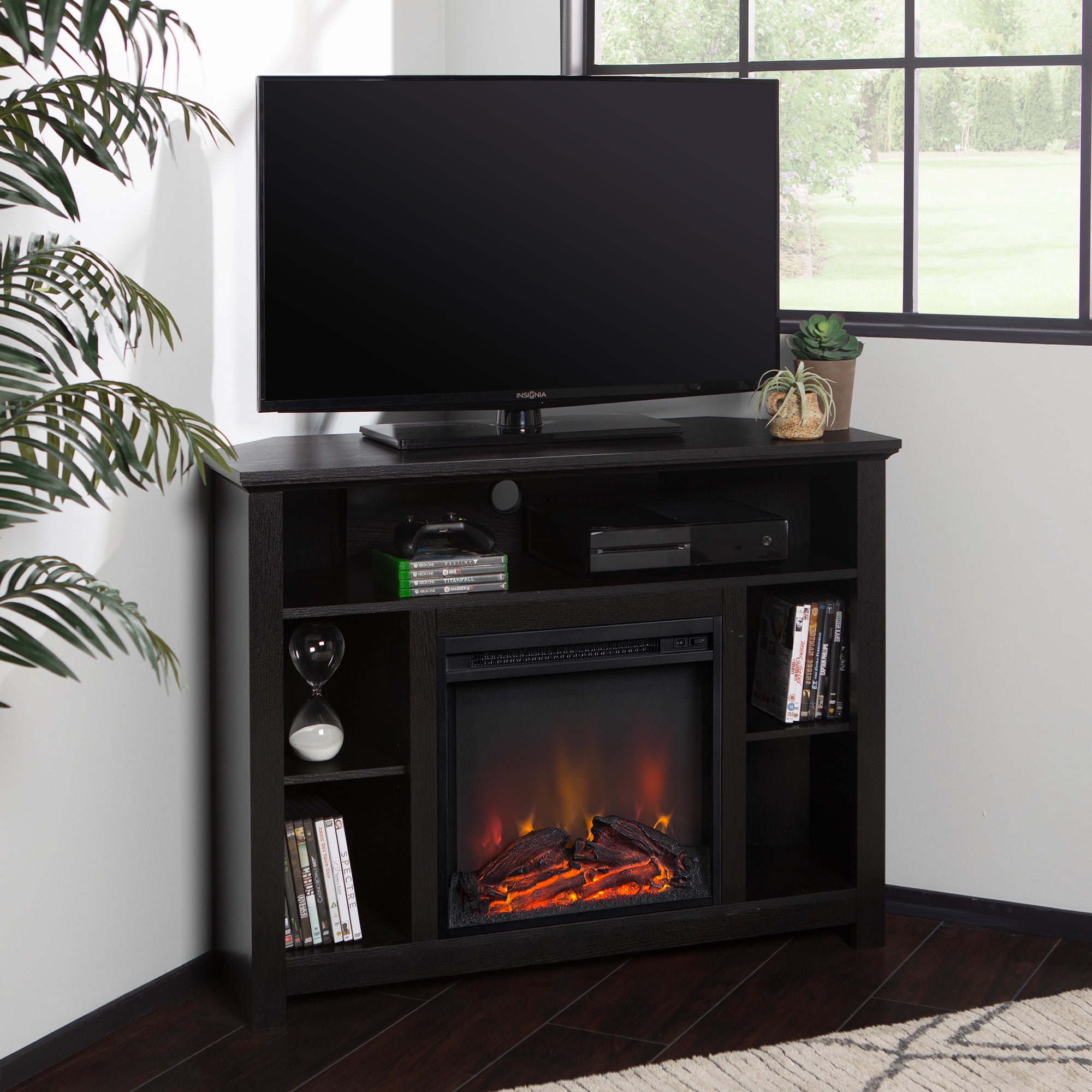 Do everything with my power Numeric coal Manor Park Tall Corner Fireplace TV Stand for TVs up to 50", Black -  Walmart.com