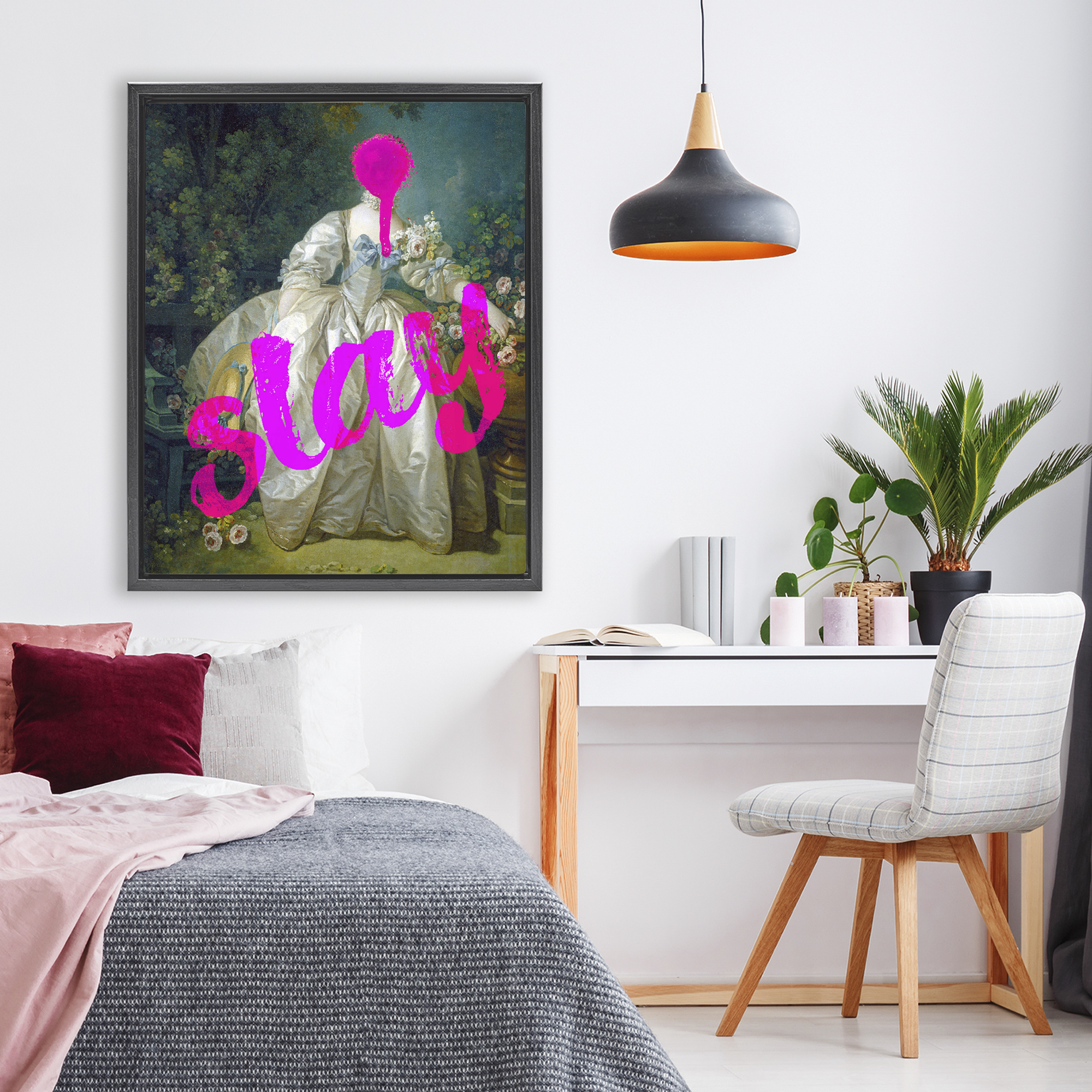 Slay Classical Baroque Gown Black Framed Floater Canvas Wall Art, design by Lil' Rue