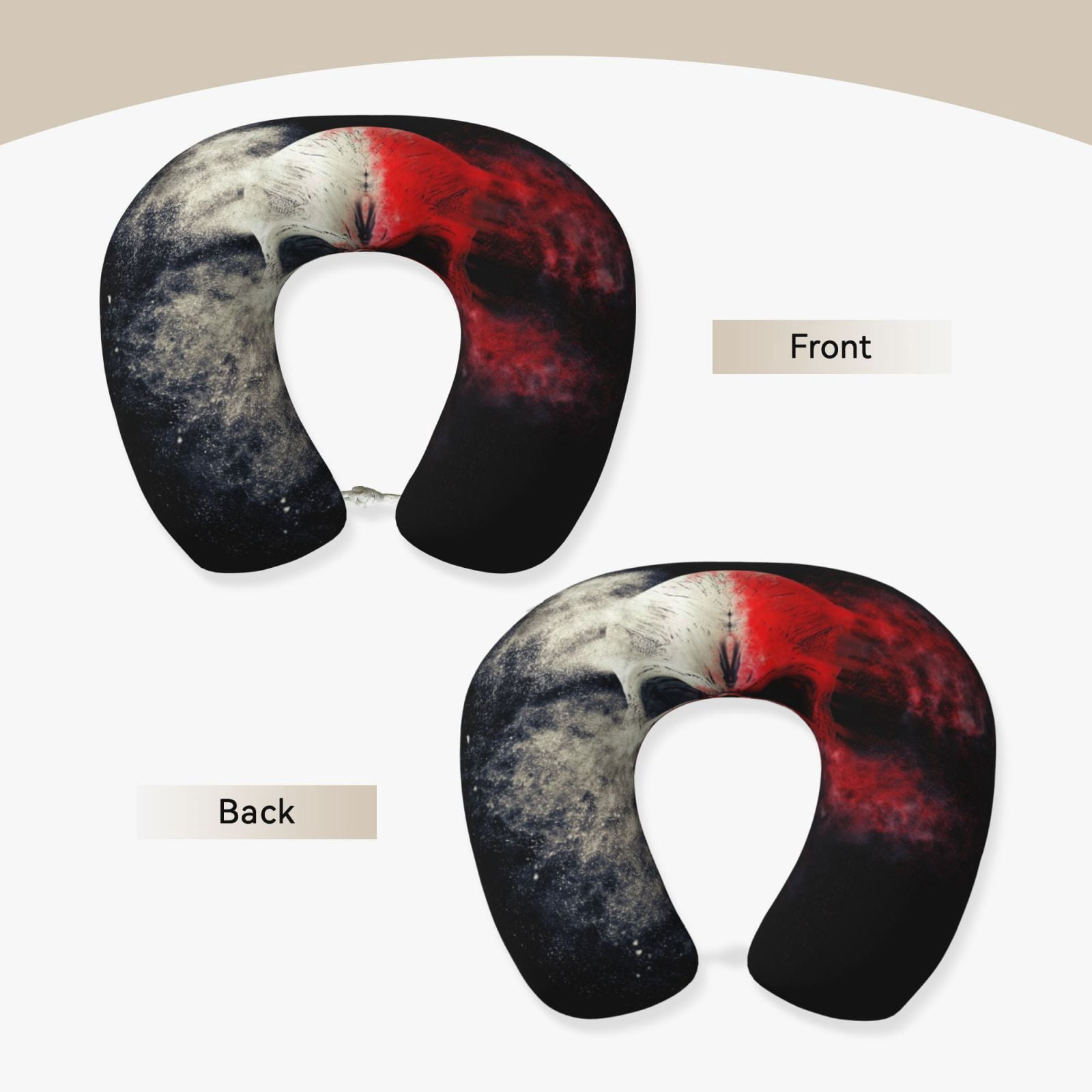 Xecao Red And White Screaming Demon Skull Print Memory Foam Cervical Neck Pillow Versatile U-Shaped Pillows for Home,Office,Camping,Travelling,Soft Washable Cover