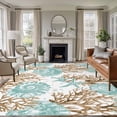 thumbnail image 3 of Green Coastal Seashells Area Rug 5x7 FT, Non Slip Bedroom Throw Carpet, Nautical Brown Coral Starfish Washable Soft Floor Carpet Non-Shedding Rug for Dining Room Bedside Classroom Desk, 3 of 9