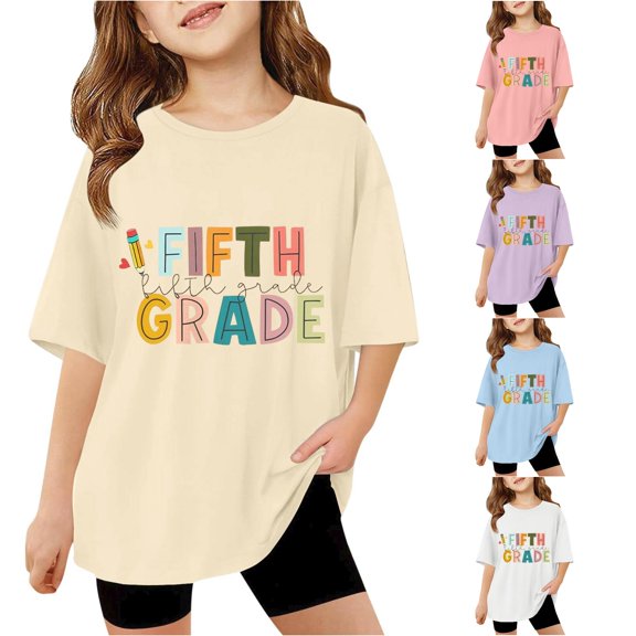 Toddler Girls' Shirts Short Sleeve Top Casual Round Neck Graphic Print Loose Fit Tee Top Size 3-4T ,Beige