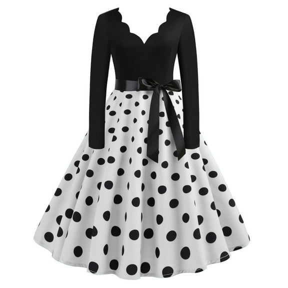 Women Dresses ,Ladies 1950s Dresses Elegant Vintage Deep V Neck Long Sleeve Retro Cocktail Swing Rockabilly Dresses Floral Style Midi Dress Tea Party Evening Prom Dresses with Belt