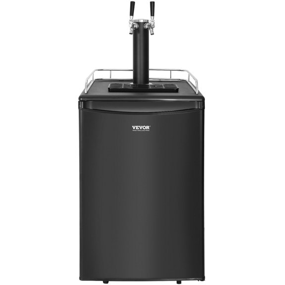 Dual Tap Beer Kegerator with CO2 Tank, Adjustable Temp 32°F-50°F, Fits 1/6, 1/4, 1/2 Barrels, Includes Drip Tray & Shelves, Commercial/Home Use, Black