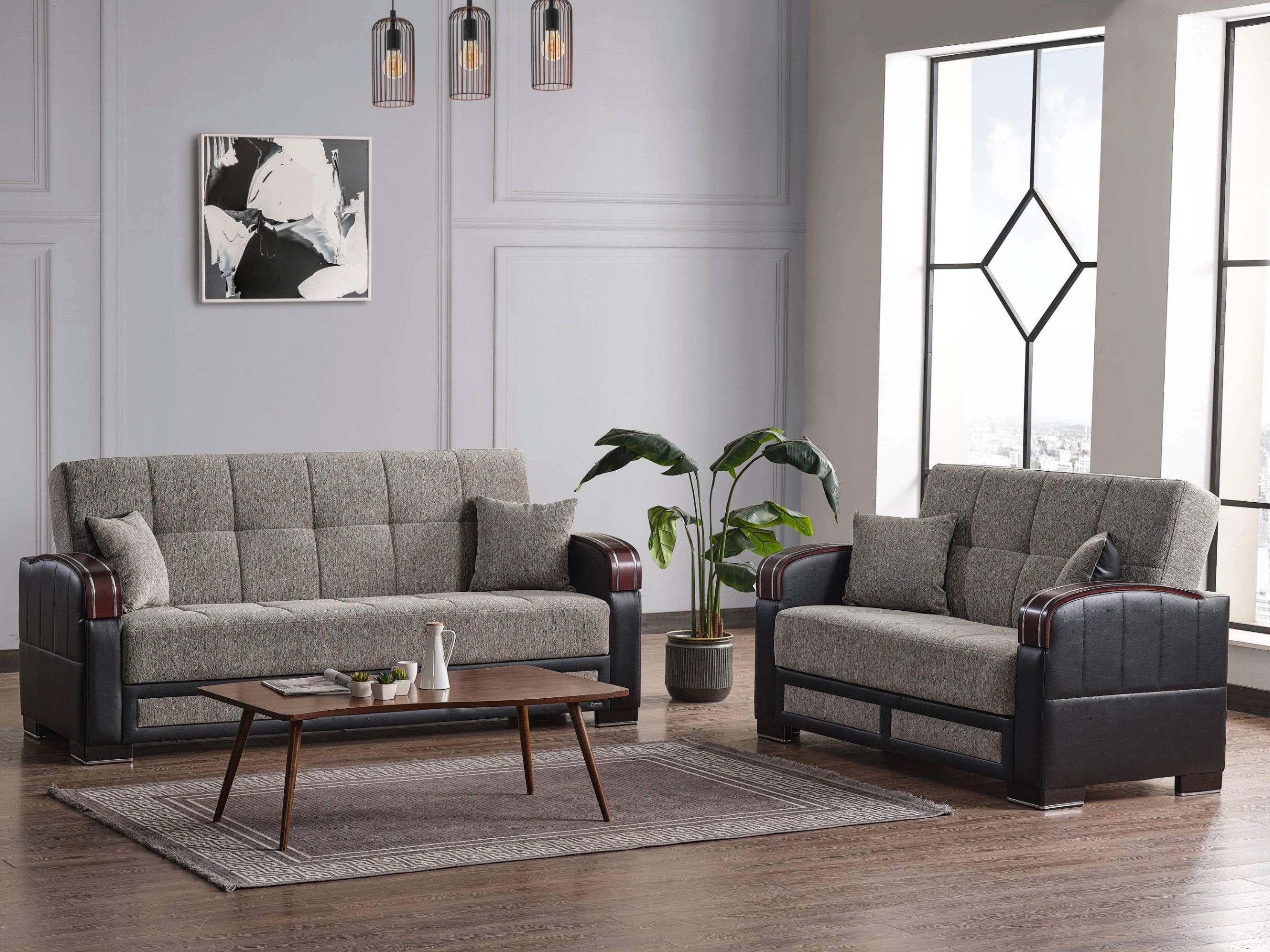 Ottomanson 63" Convertible Loveseat Sleeper with Storage, Modern Chenille Sofa for Small Spaces, Gray