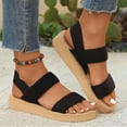 thumbnail image 4 of Rokment Women's Platform Beach Sandals Stylish Simple Comfortale Elastic Band Open Toe Chunky Mid Heel Memory Foam Slingback Walking Dress Summer Shoes B Size 8.5, 4 of 7