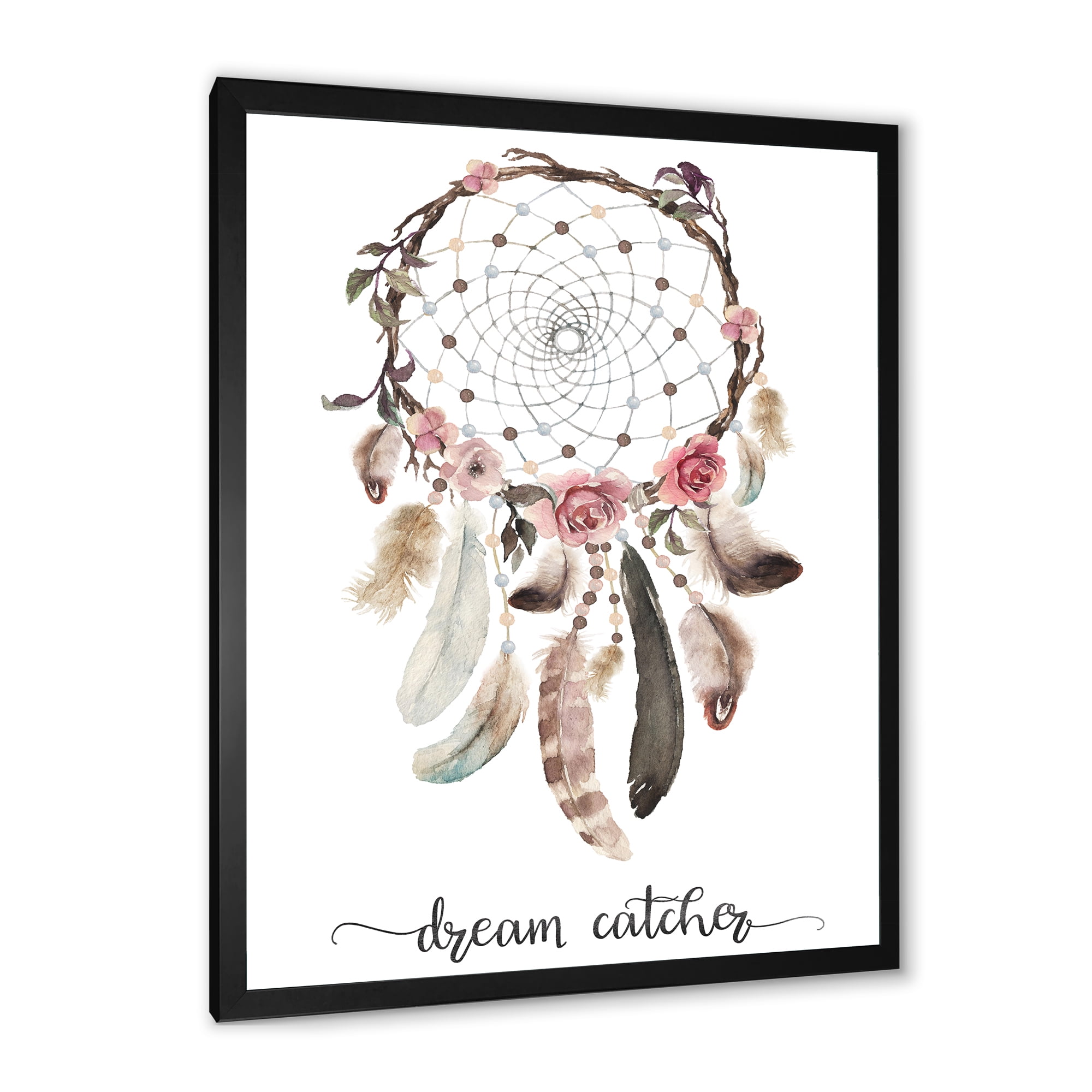 Designart 'Dream Catcher Made With Ethnic Feathers' Bohemian & Eclectic Framed Art Print