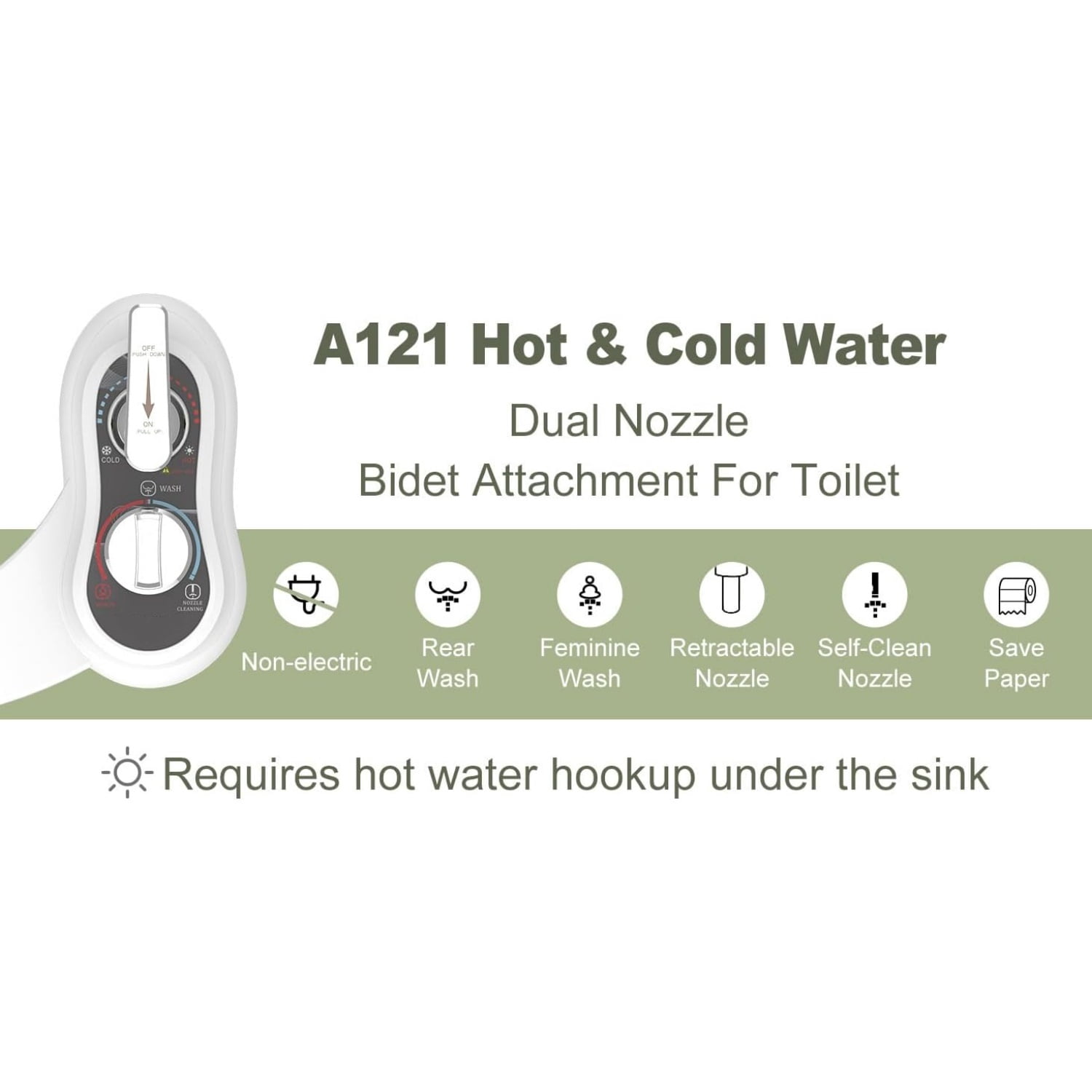 Hot and Cold Water Bidet Attachment for Toilet Seat - Dual nozzle - Rear and Feminine Wash- Selfcleaning- Adjustable Water Pressure Non-Electric Bidet Toilet Seat Attachment